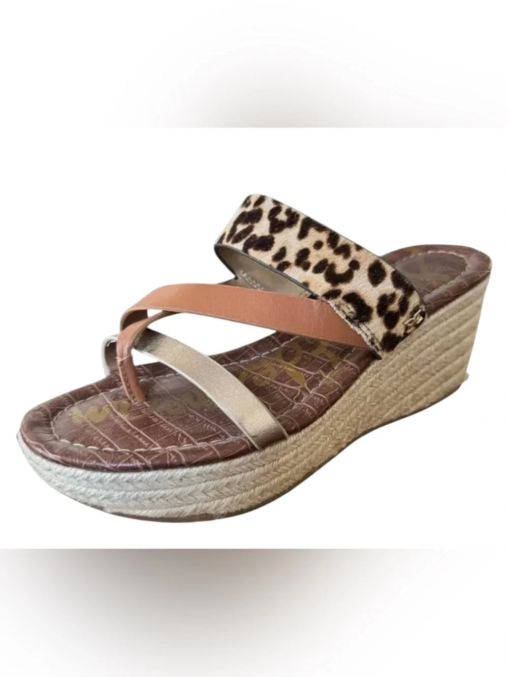 Sam Edelman Raleigh Espardrille cow fur leather Women’s 8.5 Jute wedge sandals